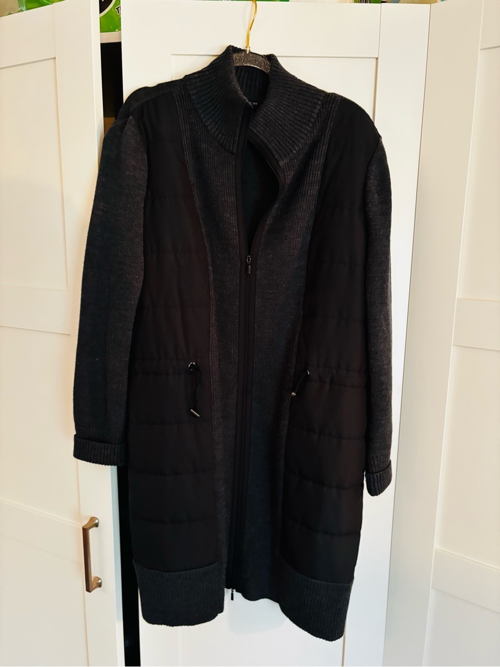 Lafayette 148 Quilted Wool Blend Black and Gray Knit-Panel Jacket Size Large